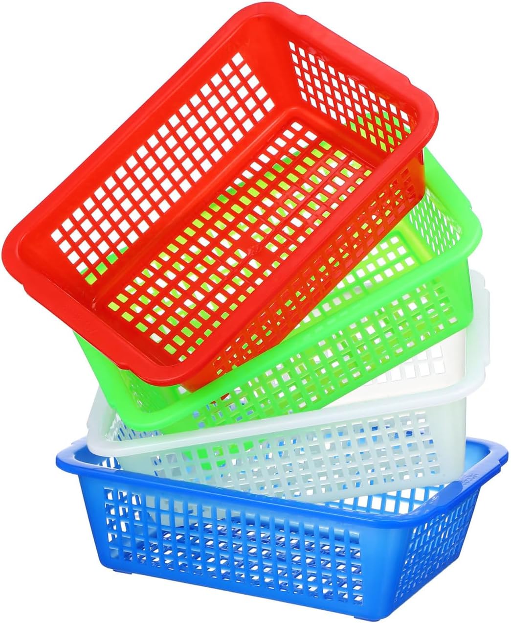Zerodeko Rectangular Kitchen Drain Basket 10.82X8.03X3.14In Plastic Storage Organizer with Drainage Holes for Fruit Vegetable Drying and Pantry Storage