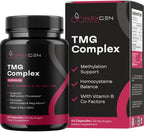 TMG Trimethylglycine Supplement with Methyl B Complex - 500mg Betaine TMG Supplement with Methylated Vitamin B Co Factors for Homocysteine Heart & Liver Support - Vegan & Non-GMO (1 Month Supply)