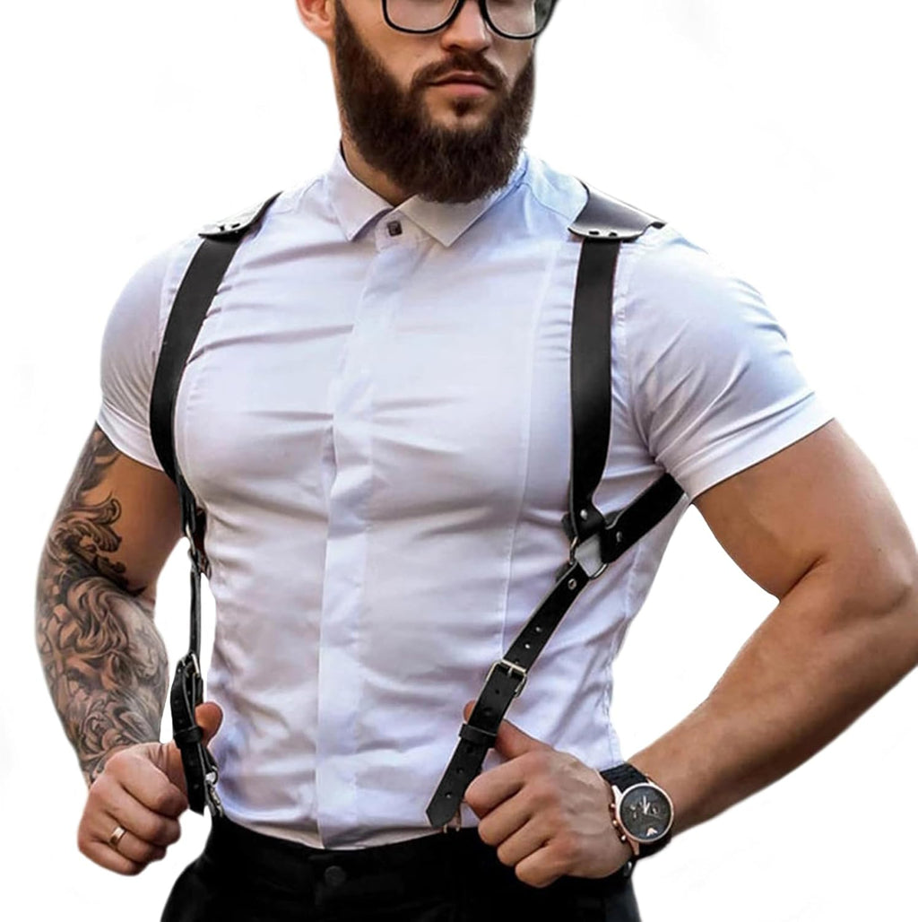 Mens Harness Belt Body Shoulder Strap Sexy Halter Club Wear Cosplay Costume Men Chest Harness Black Punk Shoulder Top Belt Strap Punk Rivet Body Harness Bondage Strap Belt for Men