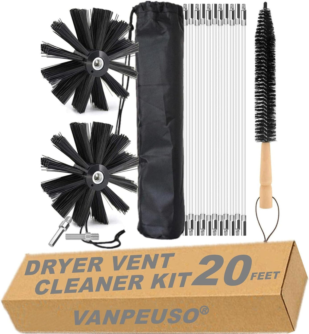 20-Feet Dryer Vent Cleaner Kit with Drill Attachment and A Collection Bag