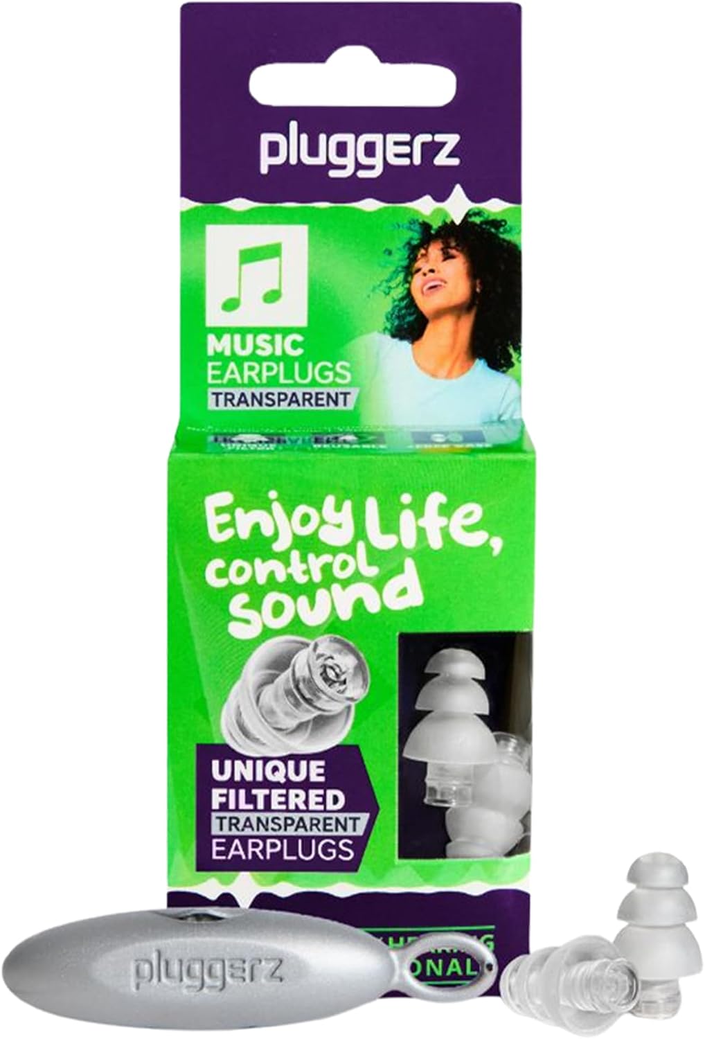 Pluggerz Enjoy Music Earplugs, Transparent, Skin-Friendly Material, Reusable Ear Plugs with Filter, 24-29 dB Noise Reduction Rating, Universal-Fit Hearing Protection for Concerts or Festivals, 1 Pair