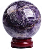 JIC Gem Large Crystal Ball Chevron Amethyst Healing Crystals Sphere with Wooden Stand Meditation Home Decor 3.5-4 inch (90-100mm)