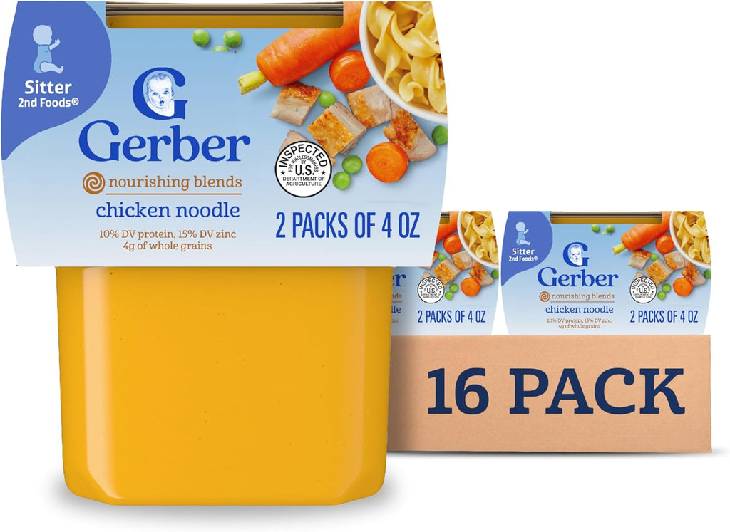 Gerber Baby Food 2nd Foods, Dinner, Chicken Noodle Puree, 4 Ounce Tubs, (Pack of 8)