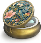 Small Pill Case Pill Box with Mirror Retro 3 Compartment Pill Holder for Purse or Pocket Bronze Portable Medicine Vitamin Container Fish Oil and Supplement Storage BPA-Free(Retro Bird and Flower)