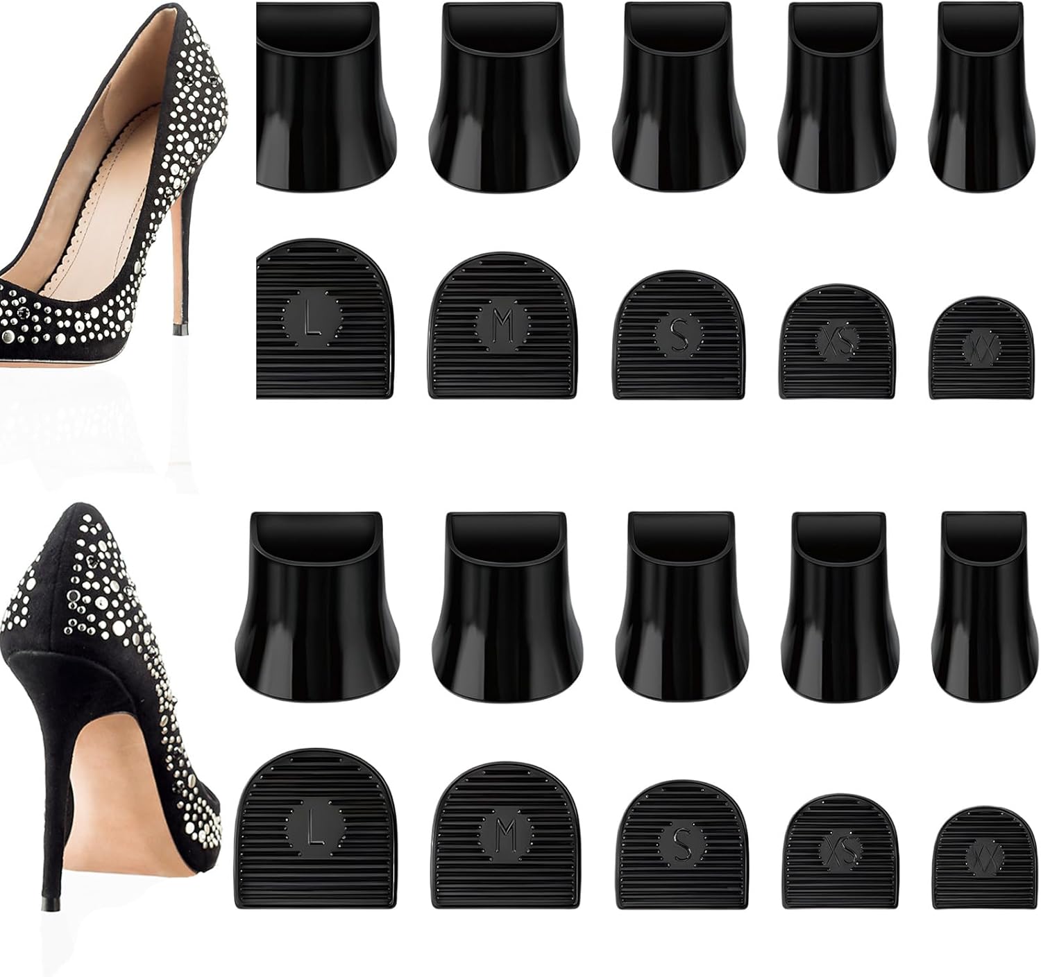 High Heel Protectors Heel Caps, 10 Pairs Heel Covers for High Heel Shoes Anti Slip Noise Reducing U Shape Heel Stoppers Stiletto Tip Covers for Weddings Grass Gravel Outdoor Use Black