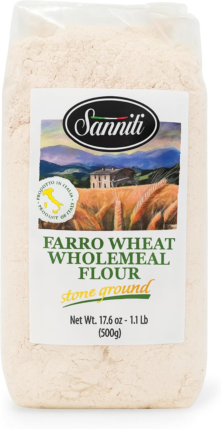 Sanniti Farro Wheat Wholemeal Flour, Stone Ground – 17.6 oz (500g) Bag – Premium Ancient Grain Flour, Product of Italy