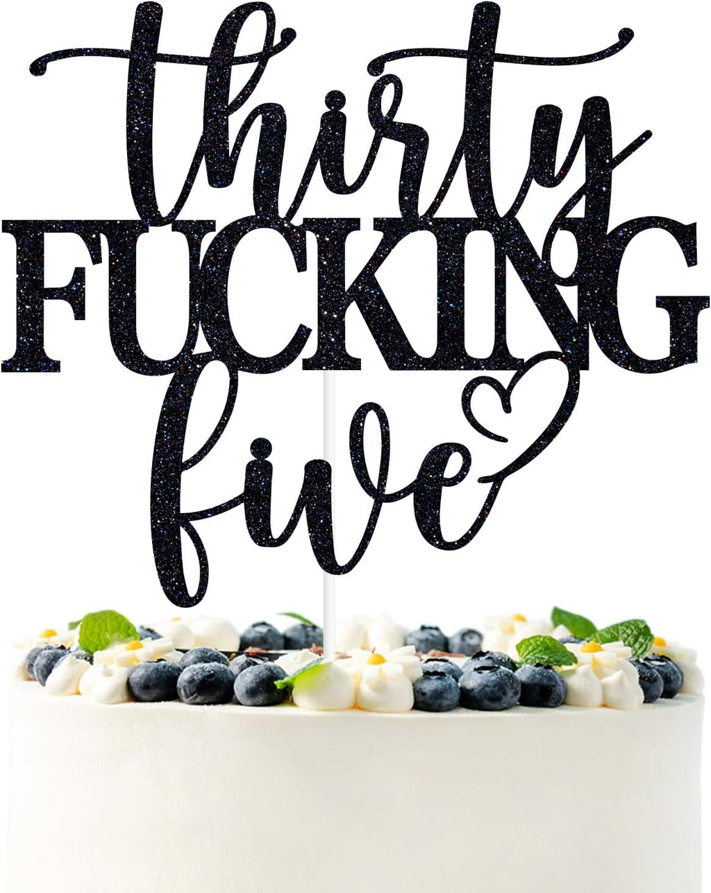 Black Glitter Thirty Fucking Five Cake Topper, Happy 35th Birthday/Cheers to 35 Years, Funny 35th Birthday Party Decorations Supplies for Women Men