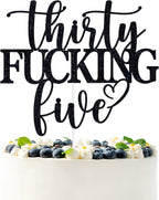 Black Glitter Thirty Fucking Five Cake Topper, Happy 35th Birthday/Cheers to 35 Years, Funny 35th Birthday Party Decorations Supplies for Women Men
