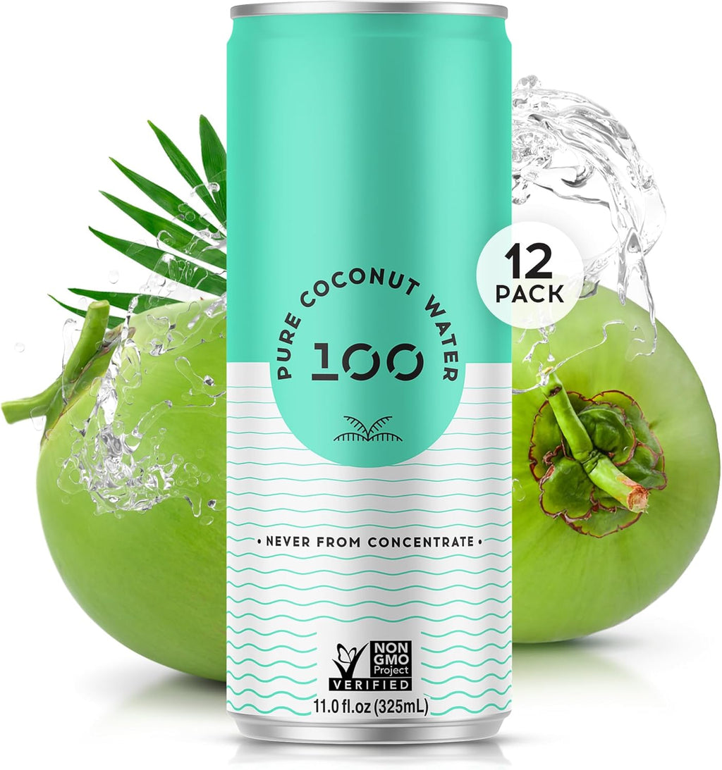 100 Coconuts - 100% Pure Coconut Water - Low Calorie All-Natural Drink with Electrolytes - Naturally Sweet, no preservatives - Non-GMO, 11 fl oz, Pack of 12 (Pure Coconut Water)
