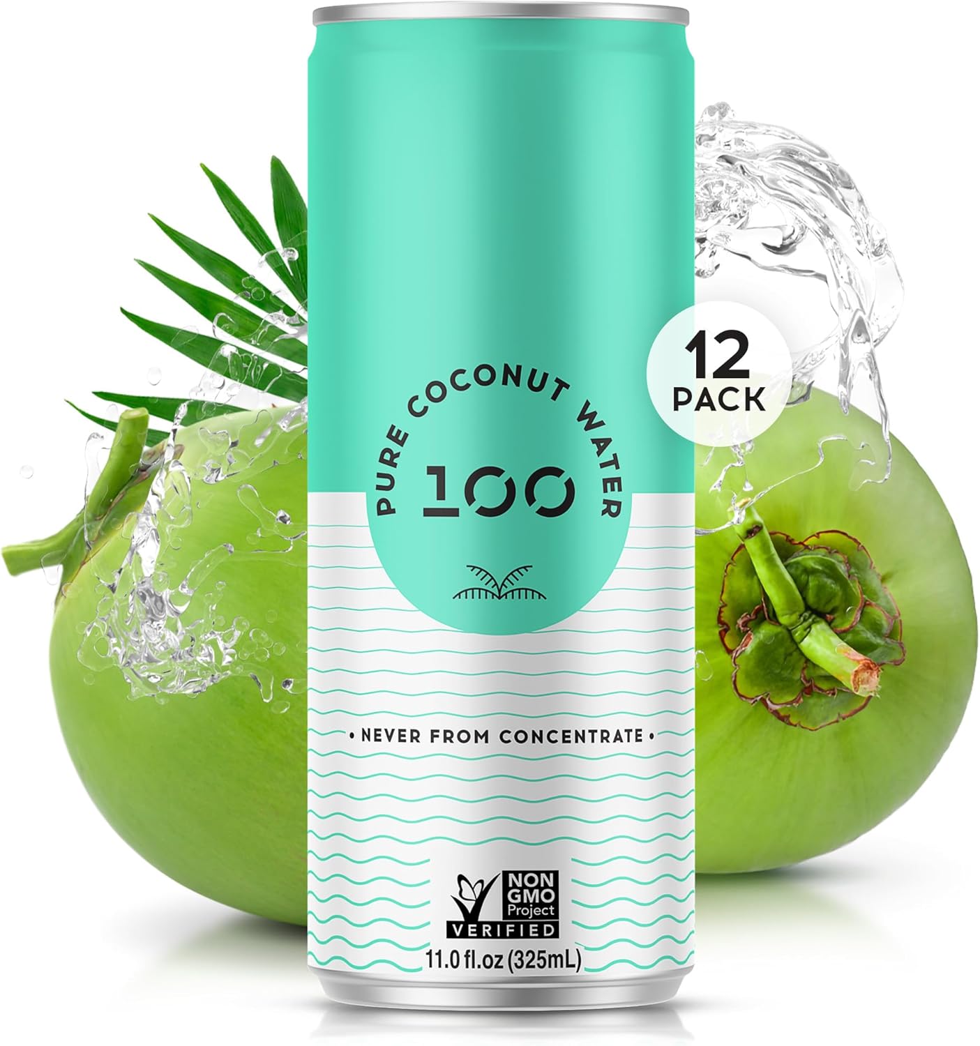 100 Coconuts - 100% Pure Coconut Water - Low Calorie All-Natural Drink with Electrolytes - Naturally Sweet, no preservatives - Non-GMO, 11 fl oz, Pack of 12 (Pure Coconut Water)