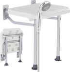 KUAFU Folding Shower Seat, Wall Mounted Bathroom Bathtub Safety Stool, Foldable Shower Chair W/Support Legs for Inside Shower, Bath Bench Pregnant Woman, Seniors, Elderly and Disabled White 400LBS