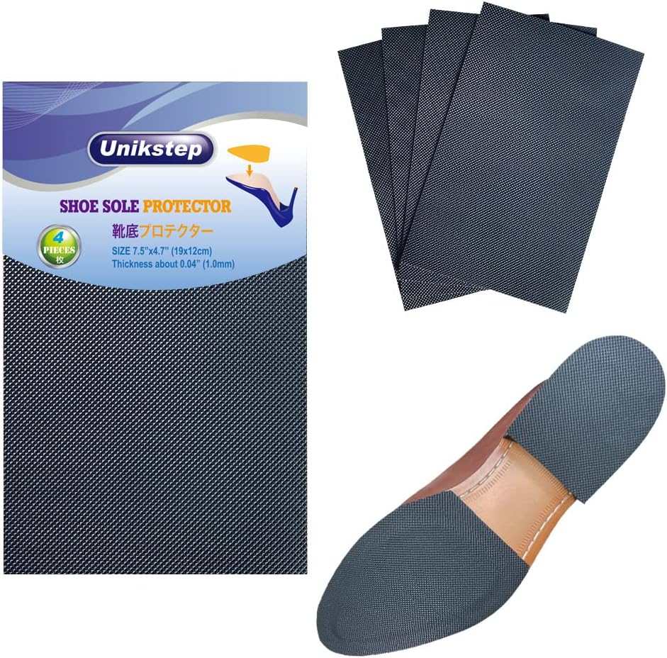 Unikstep 4 Pieces Shoe Sole Protectors, Shoe Bottom and Heel Anti Slip Grip Pads, Self Adhesive Non Skid Noise Reduction Sticker (Black)