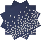 13 x 13 Inches Blue Party Napkins,Blue and Silver Beverage Napkin,100PCS Silver Dot Cocktail Paper Napkins for Birthday Wedding Graduation 2023