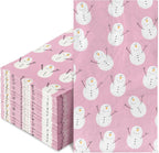 80Pcs Pink Christmas Guest Napkins Winter Snowman Disposable Paper Napkin Cute Xmas Holiday Party Decorative Dinner Hand Napkin Towel for Wedding Birthday Party Supplies, 13 x 15.7 inch