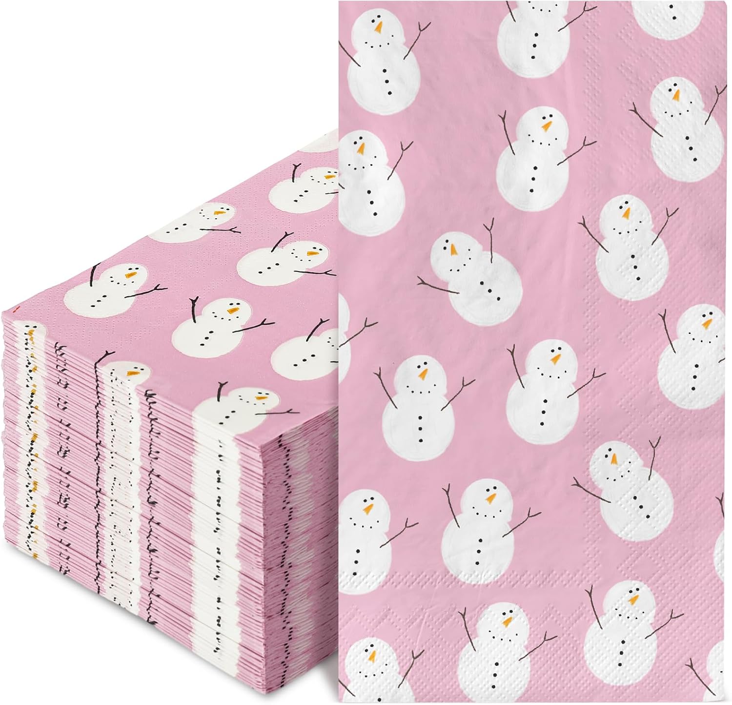 80Pcs Pink Christmas Guest Napkins Winter Snowman Disposable Paper Napkin Cute Xmas Holiday Party Decorative Dinner Hand Napkin Towel for Wedding Birthday Party Supplies, 13 x 15.7 inch