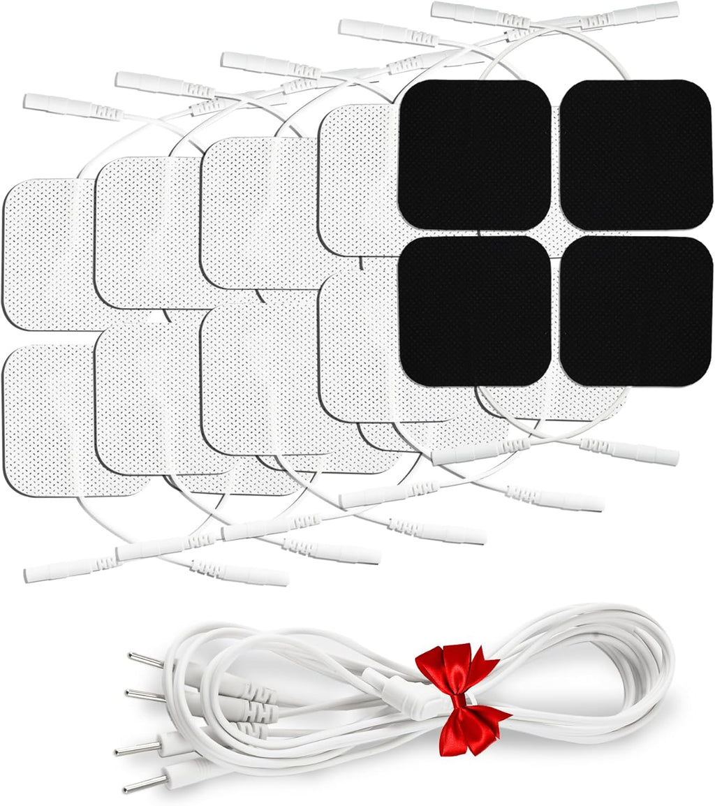 TENS Unit Electrode Pads (20PCS) with Free 1/4 Wire Cable - Universal 2x2 Replacement Pads for TENS EMS Muscle Stimulator - Compatible with TENS 7000/3000, AUVON, Belifu, AVCOO, Neocarbon, TENKER