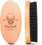 Boar Bristle Hair Beard Brush for Men, Pocket Travel Men's Wooden Small Soft Beard Brush (Skull)