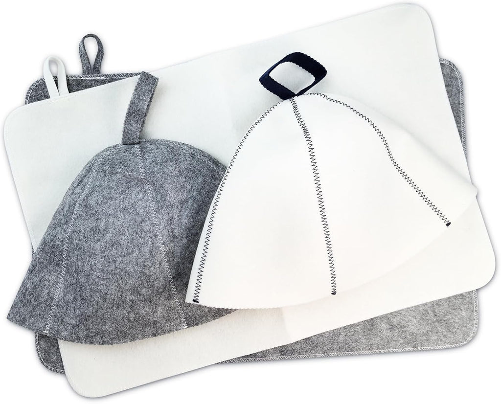 Sauna Hat, 2 Pcs Wool Felt Sauna Shower Cap with Mat High Absorbent Steam Bath Sauna Accessories for Women and Men