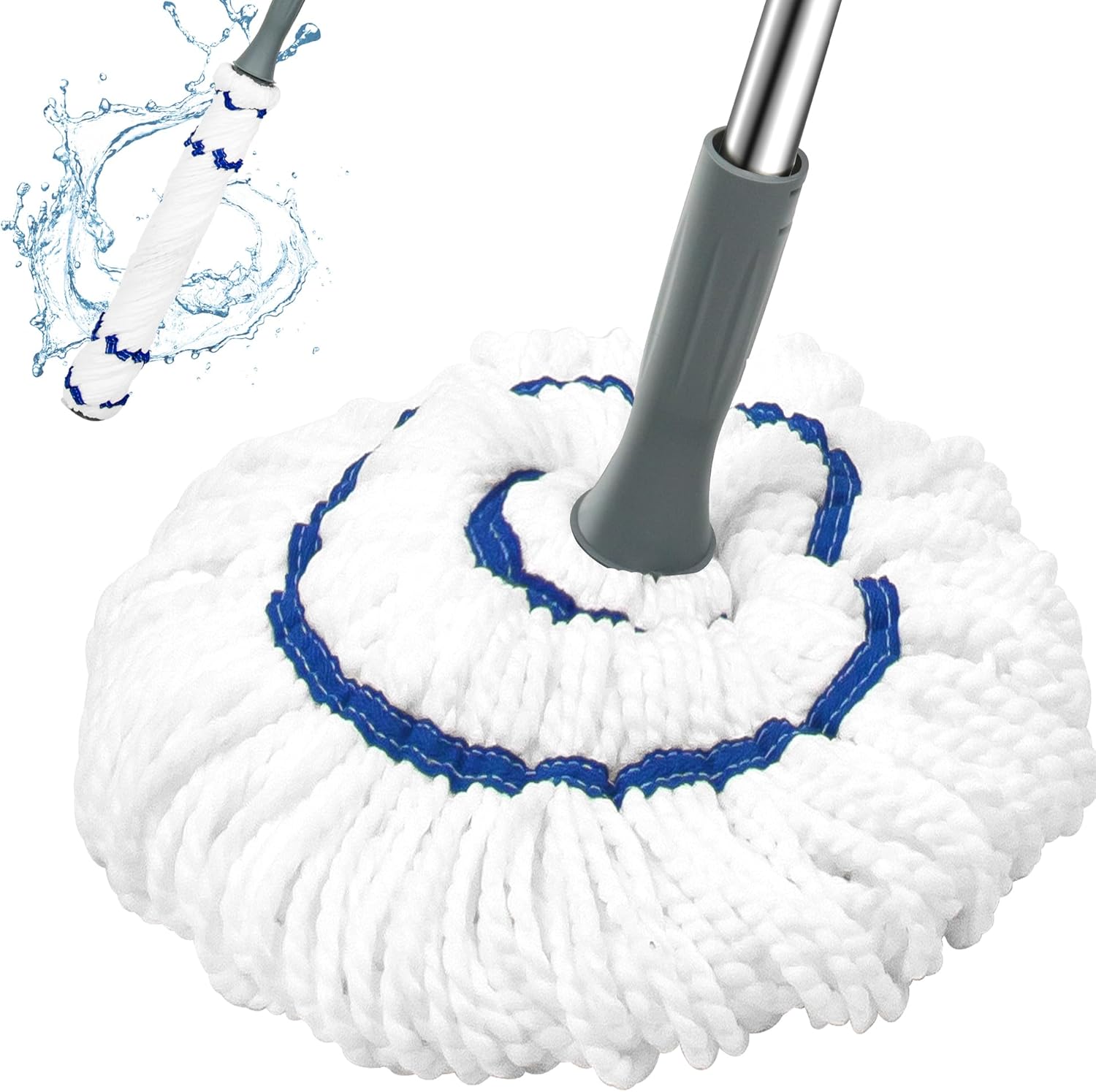 Self Wringing Floor Cleaner with 52.5 Inch Long Handle, Heavy Duty Wet Mop for Hardwood, Tile, Vinyl, Laminate Floors (White)