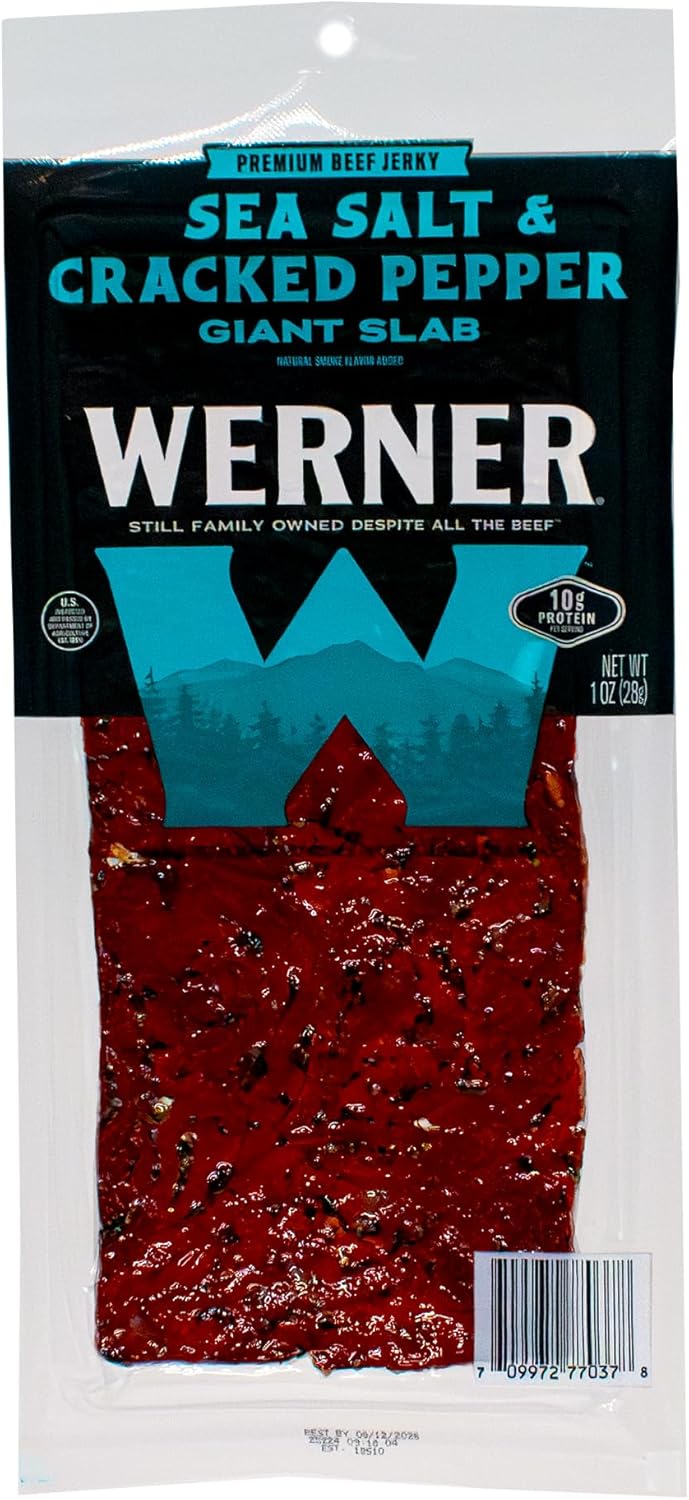 Werner Beef Jerky Slab Pack of 15-1 Ounce, Individually Wrapped Meat Snacks (Sea Salt & Cracked Pepper)