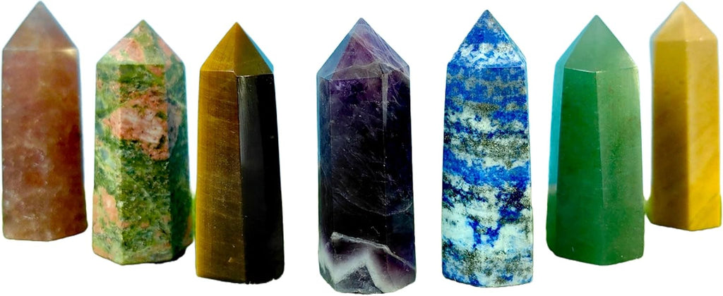 Natural Healing Quartz Crystal Tower 6 Faceted Single Point Chakra Crystal Obelisk Wand Energy Meditation Stone Home Decor Collection Gift (Purple Fluorite)