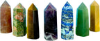 Natural Healing Quartz Crystal Tower 6 Faceted Single Point Chakra Crystal Obelisk Wand Energy Meditation Stone Home Decor Collection Gift (Purple Fluorite)