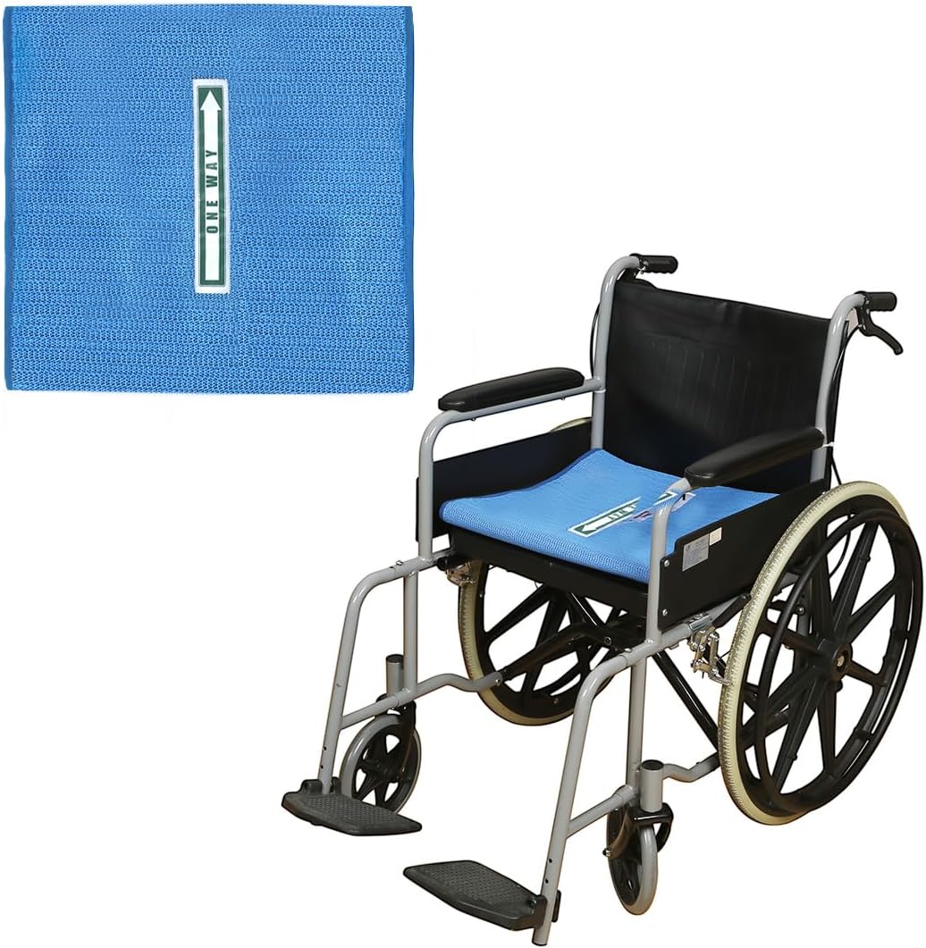 One Way Transfer Support Seat Cushion - Non-Slip Fall Prevention Pad for Elderly/Disabled Use on Wheelchairs, Chairs, Beds, and More - 17"x17"（Blue Without Handles）