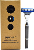 Parker 42M All-Metal Triple Blade Razor in Graphite Gray - Compatbile with Gillete Mach 3 Cartridge Refills – Deluxe Brass-Frame, Textured Grip Handle for Triple Blade Shaving