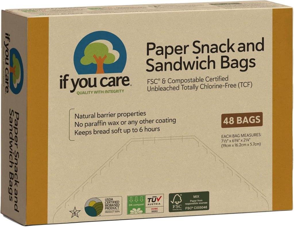 IF YOU CARE 100% Unbleached Paper Sandwich AND Snack Bags, 48 Count (Pack of 6)