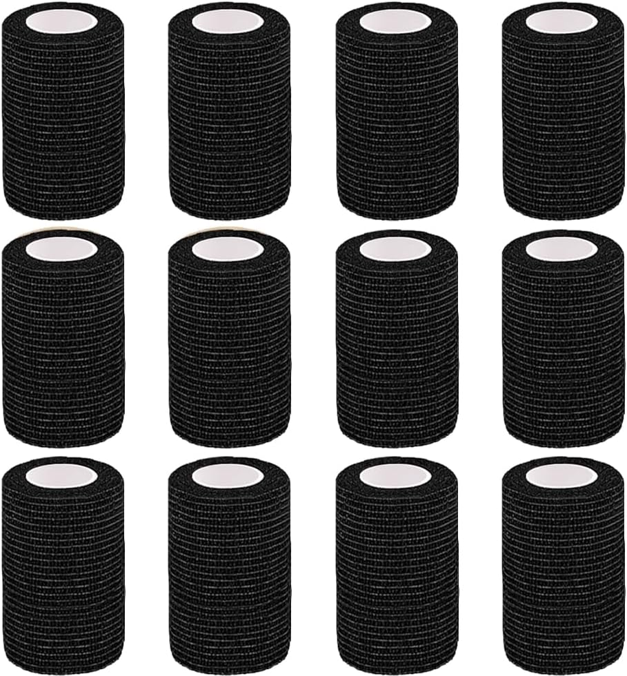 12 Pack Self Adhesive Bandage Wrap,3" X 5 Yards Black Elastic Cohesive Bandage for Sports,Wrist,Ankle,Vet Wrap,Grip Tape
