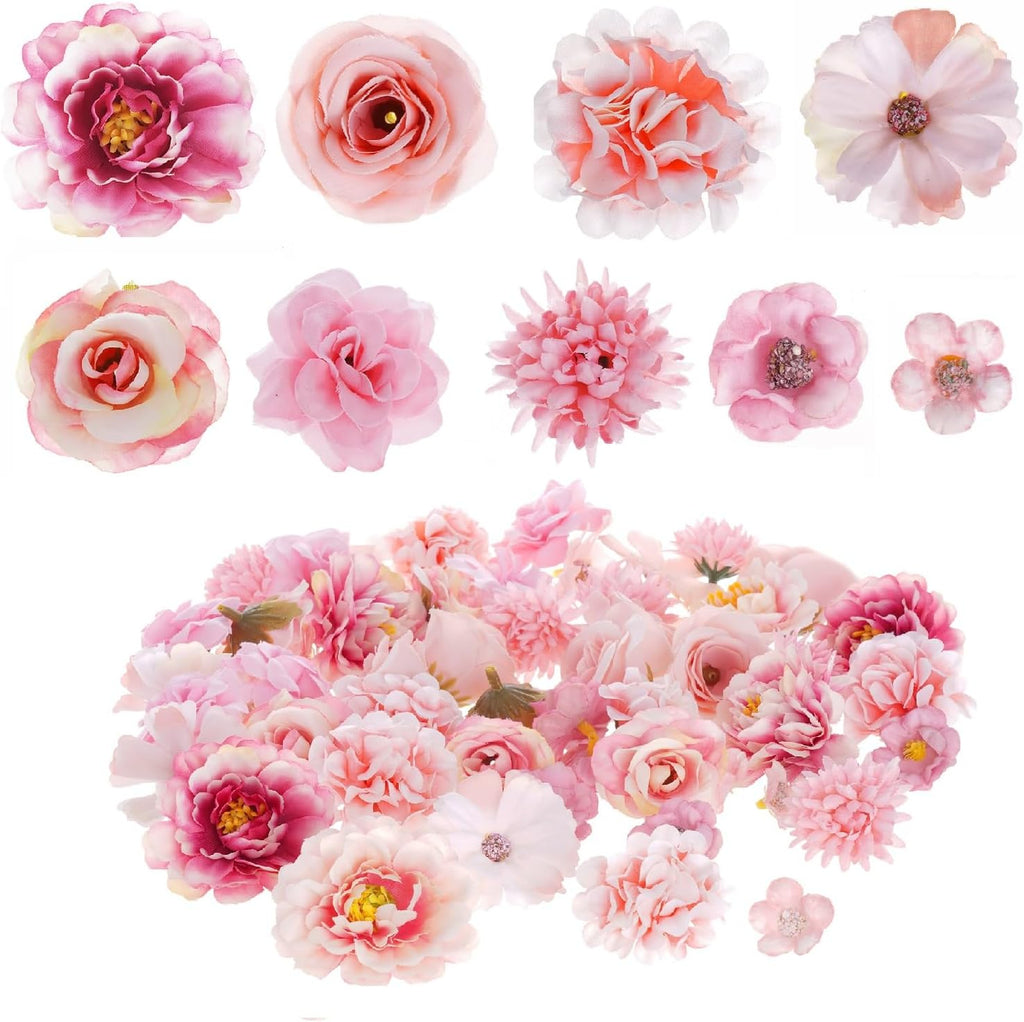 54Pcs Faux Flowers Heads Small Decorative Flowers for Crafts Cake Wreath Garlands Wedding Table Home Decoration