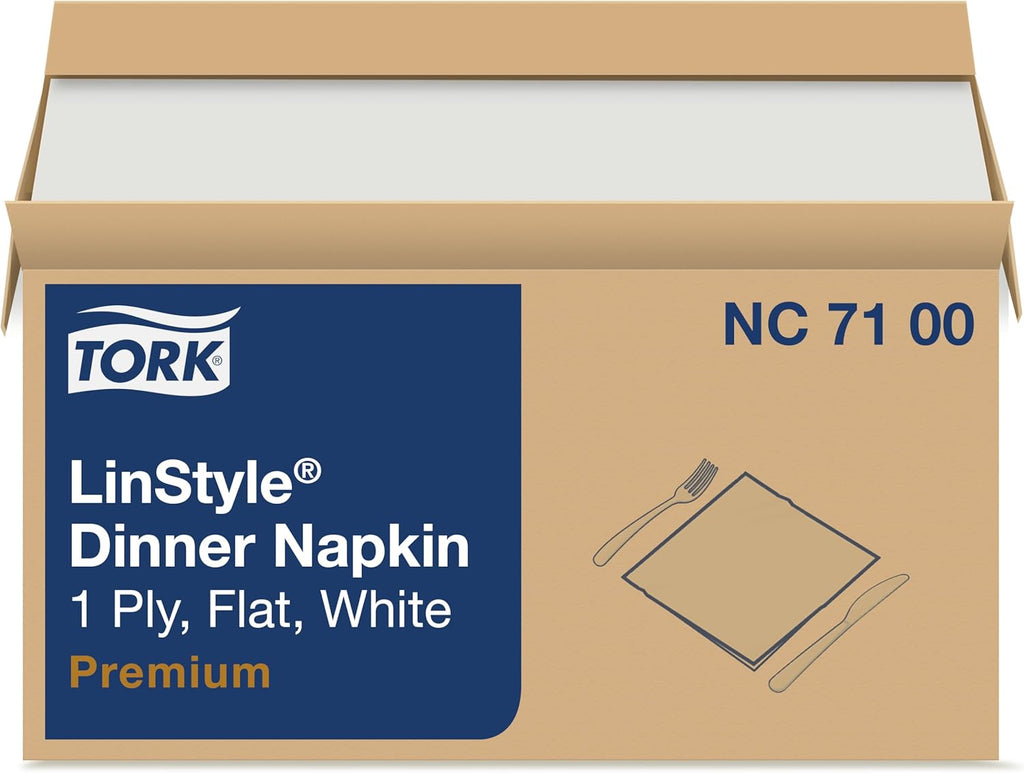 Tork LinStyle Disposable Linen-Feel White Dinner Napkin, Flat 1-ply, 17" x 17", 1 x 500 Napkins, NC7100