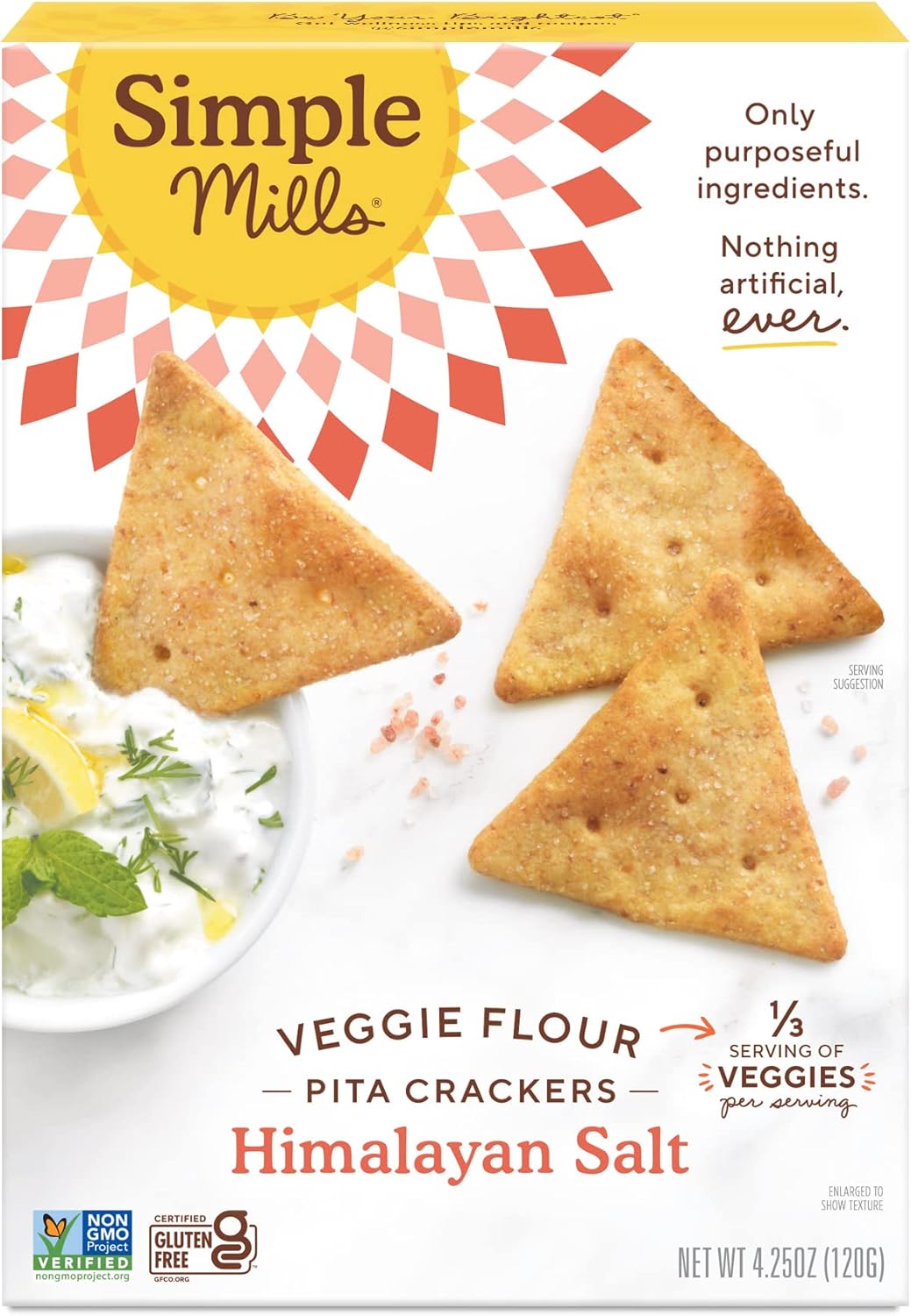 Simple Mills Veggie Pita Crackers, Himalayan Salt - Gluten Free, Vegan, Healthy Snacks, Paleo Friendly, 4.25 Ounce (Pack of 1)