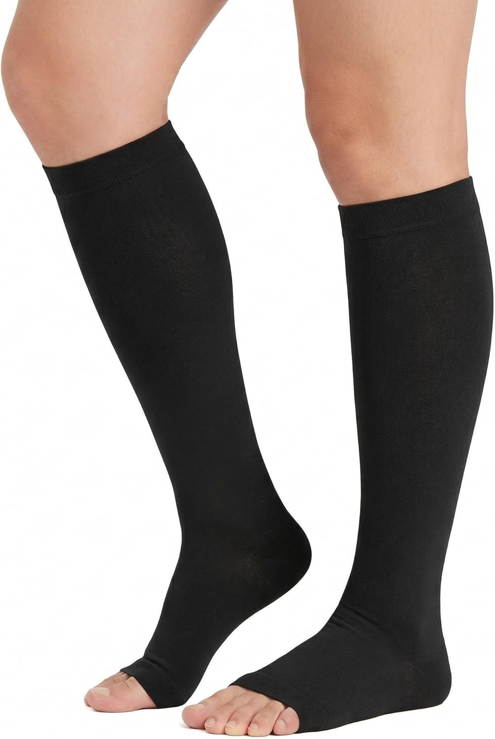 KEKING Knee High Compression Stockings for Women & Men, 20-30 mmHg Graduated Support Hose, Open Toe for Varicose Veins, Edema, DVT, Pregnancy, Nurses & Travel — Breathable & Comfortable, Black XXL
