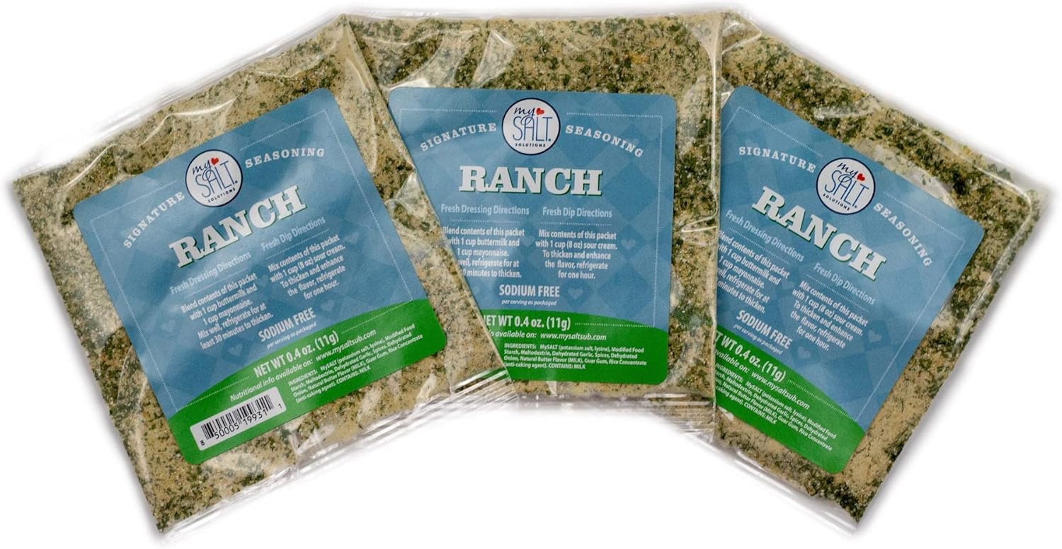 MySALT Ranch Dressing Mix – 3 Pack – Sodium-Free Restaurant-Style Ranch Seasoning Packets – Just Add Buttermilk & Mayo – Low Sodium Dip or Dressing