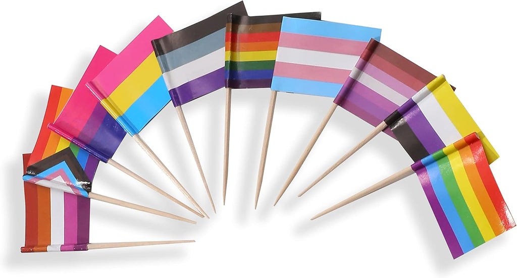 stidsds Pride Rainbow Cupcake Toppers Flags Set Mini Small Gay LGBTQ Toothpick Stick Flag Decoration(100 pcs)