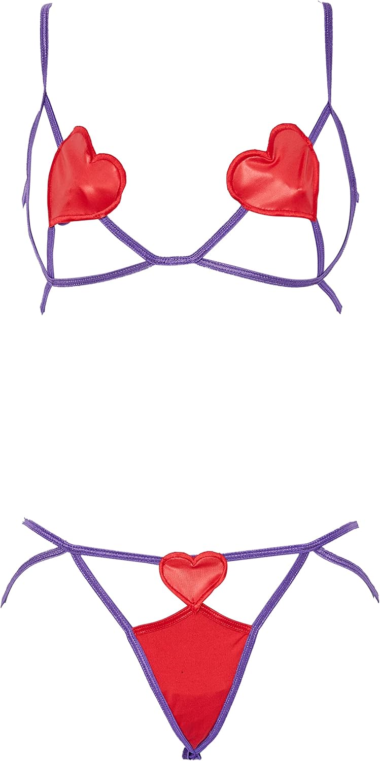 womens Two Piece Lingerie Set, Purple/Red, Small-Medium US