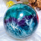 1 PC Feather Fluorite Sphere 5-6cm - Natural Healing Crystal Ball, Polished Decorative Stone for Home & Meditation, Unique Fluorite Crystal with Natural Feather Patterns