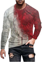 Halloween Men's Long Sleeve T Shirt Stylish Bloodstain Letter Print Bloody Tops Fall Winter Casual Crew Neck Pullovers