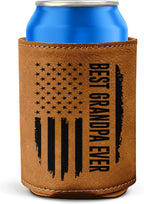 Best Grandpa Ever Gifts - Christmas, Birthday Gift For Grandpa From Granddaughter, Grandson, Kids - 12Oz Fit Collapsible Leather Beer Can Cooler Holder