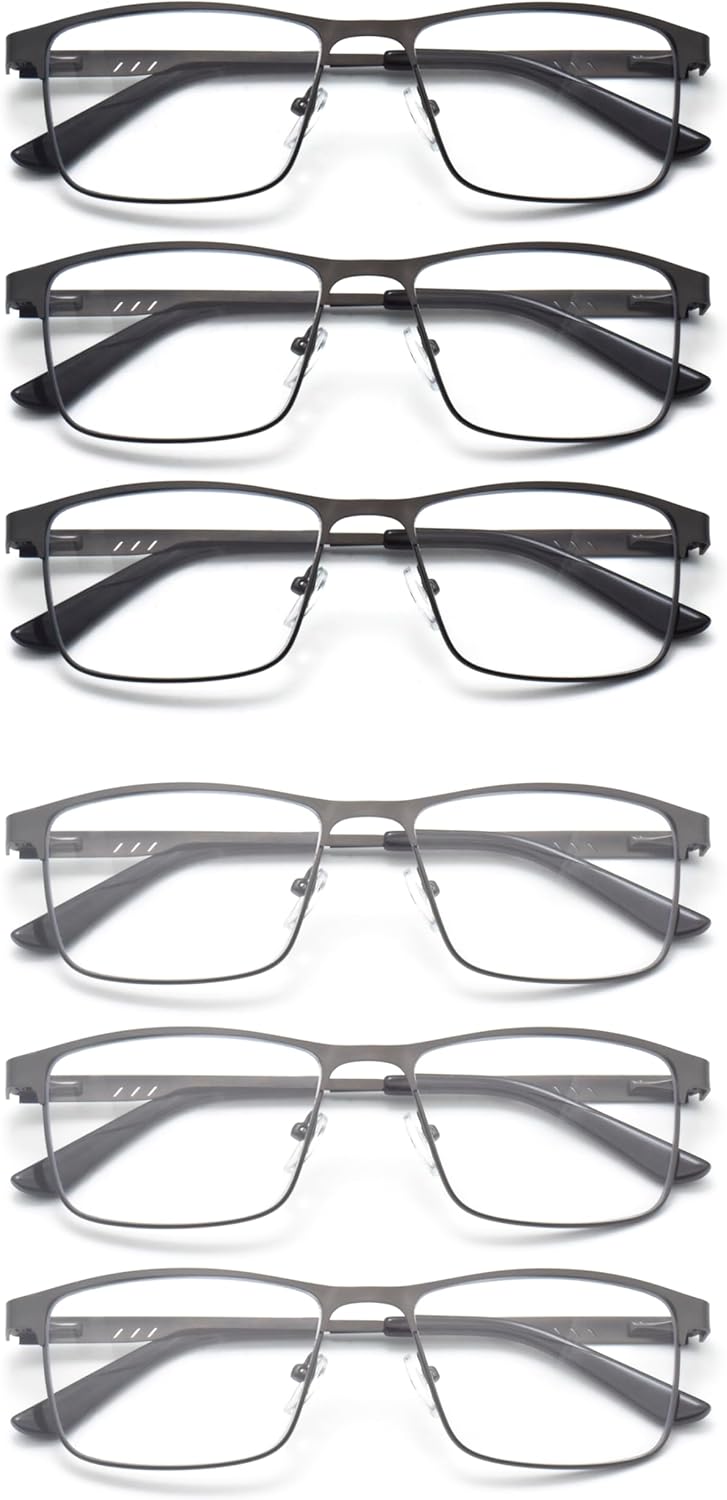 6-Pack Metal Reading Glasses for Men Clear Lens Blue Light Blocking Spring Hinge Readers