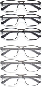 6-Pack Metal Reading Glasses for Men Clear Lens Blue Light Blocking Spring Hinge Readers