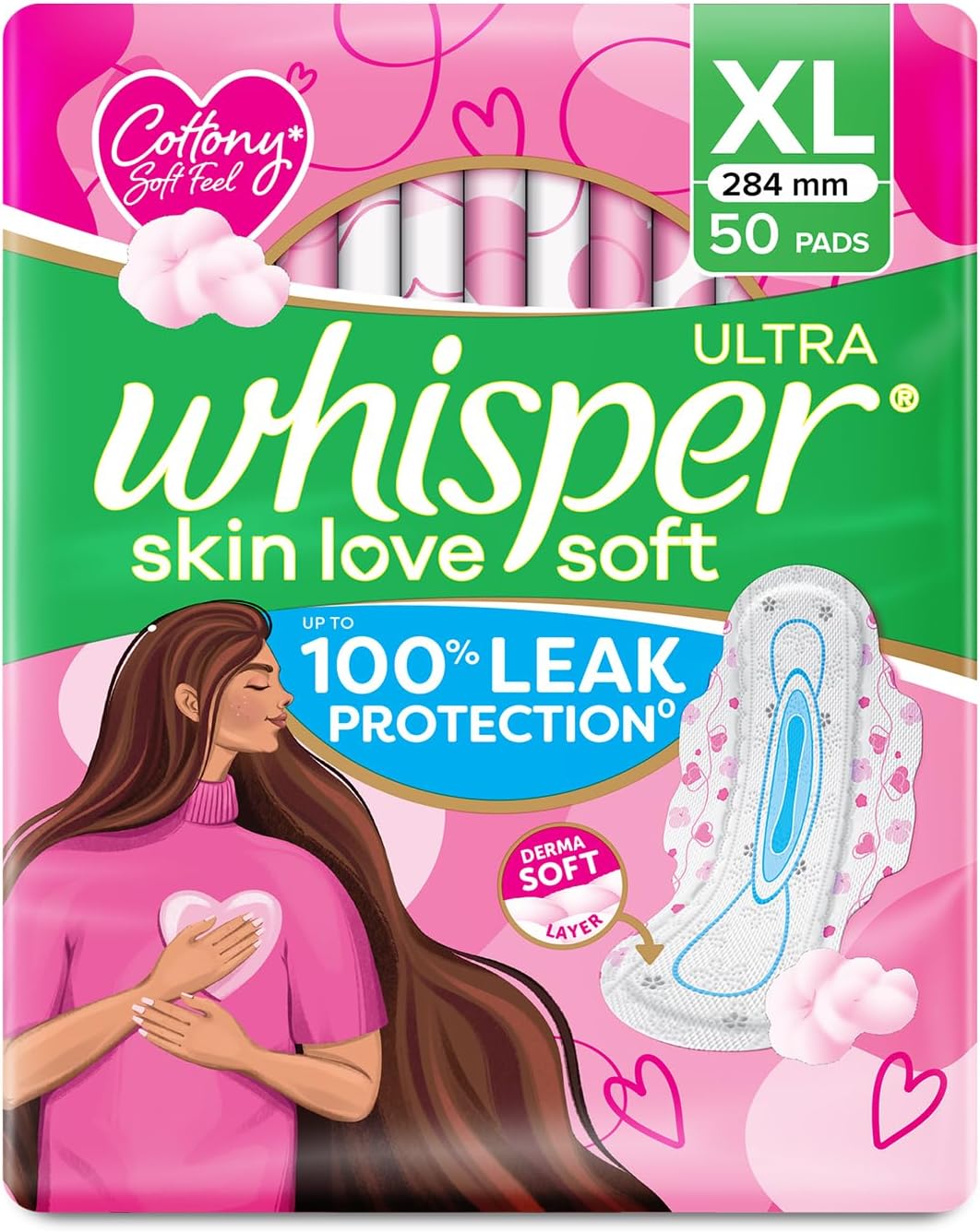 Whisper Ultra Soft Sanitary Pads - 50 Pieces (XL)