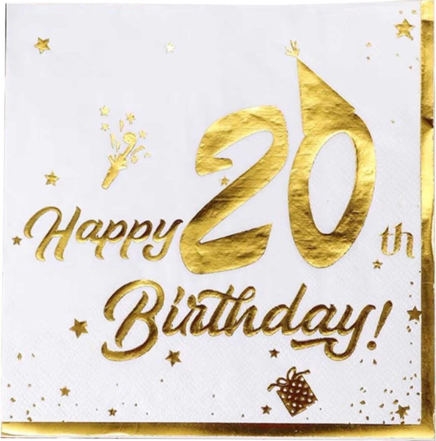 20th Birthday Napkins Gold Foil 40 Count Disposable Party Napkins for 20th Birthday Party 20Anniversary Celebration, 13 Inch White Dinner Napkins with "20th Birthday" Foil Printing
