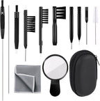 Hearing Aid Cleaning Kit 13 Pcs Hearing Aid Cleaner Black Hearing Aid Cleaning Tools,Hearing Aids Cleaning Kit Includes Hearing Aid Cleaning Brush,Magnifier,Ventilation Rod,Screwdriver,Storage Bag