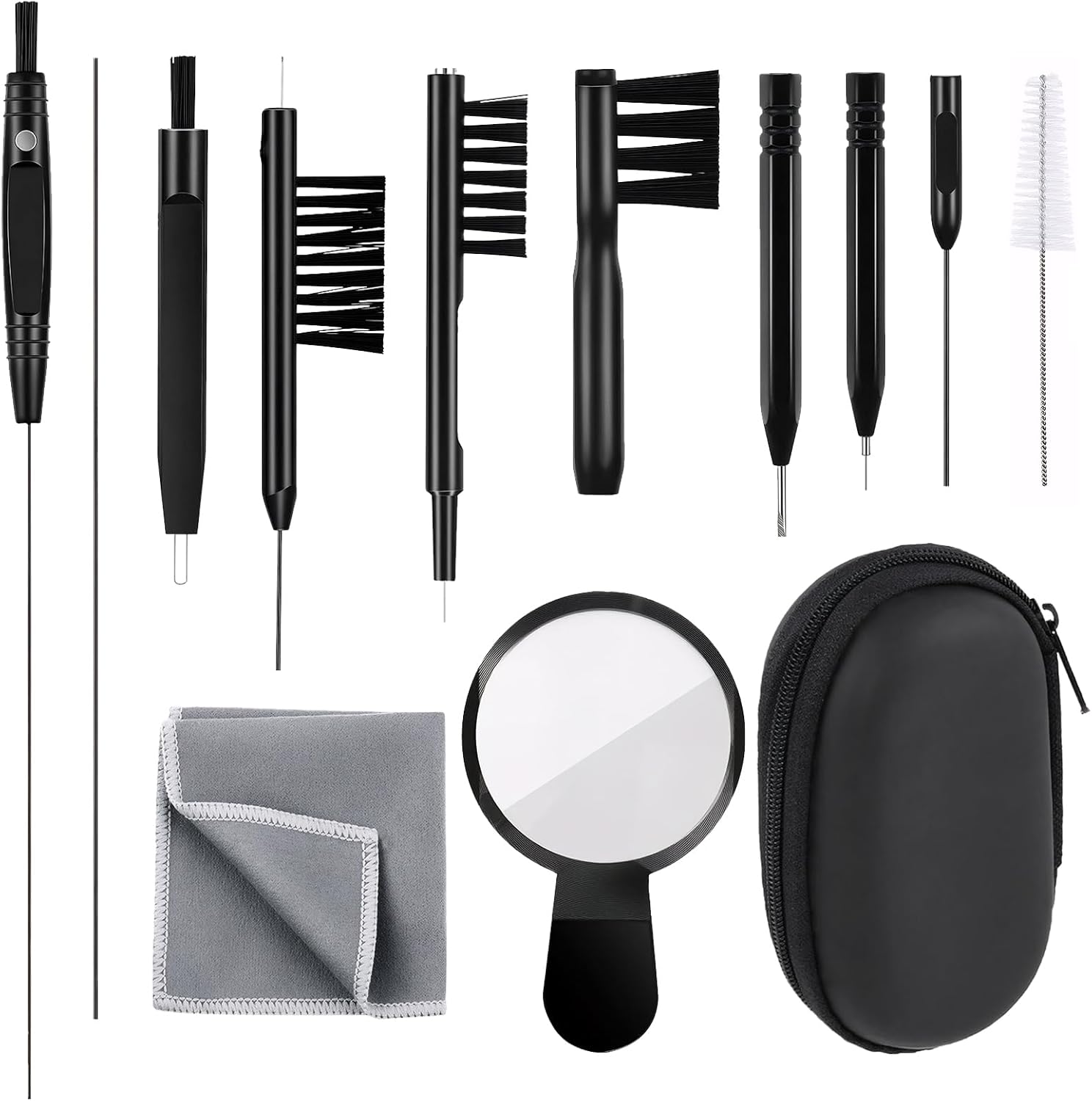 Hearing Aid Cleaning Kit 13 Pcs Hearing Aid Cleaner Black Hearing Aid Cleaning Tools,Hearing Aids Cleaning Kit Includes Hearing Aid Cleaning Brush,Magnifier,Ventilation Rod,Screwdriver,Storage Bag