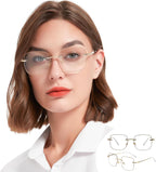 2 Packs Rimless Blue Light Blocking Reading Glasses for Women, Sparkling Metal Computer Readers