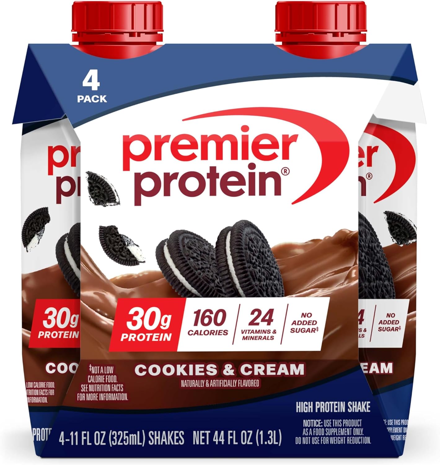 Premier Protein Shake, Cookies & Cream, 30g Protein, No Added Sugar, 24 Vitamins & Minerals to Support Immune Health, 11 fl oz, 4 Pack