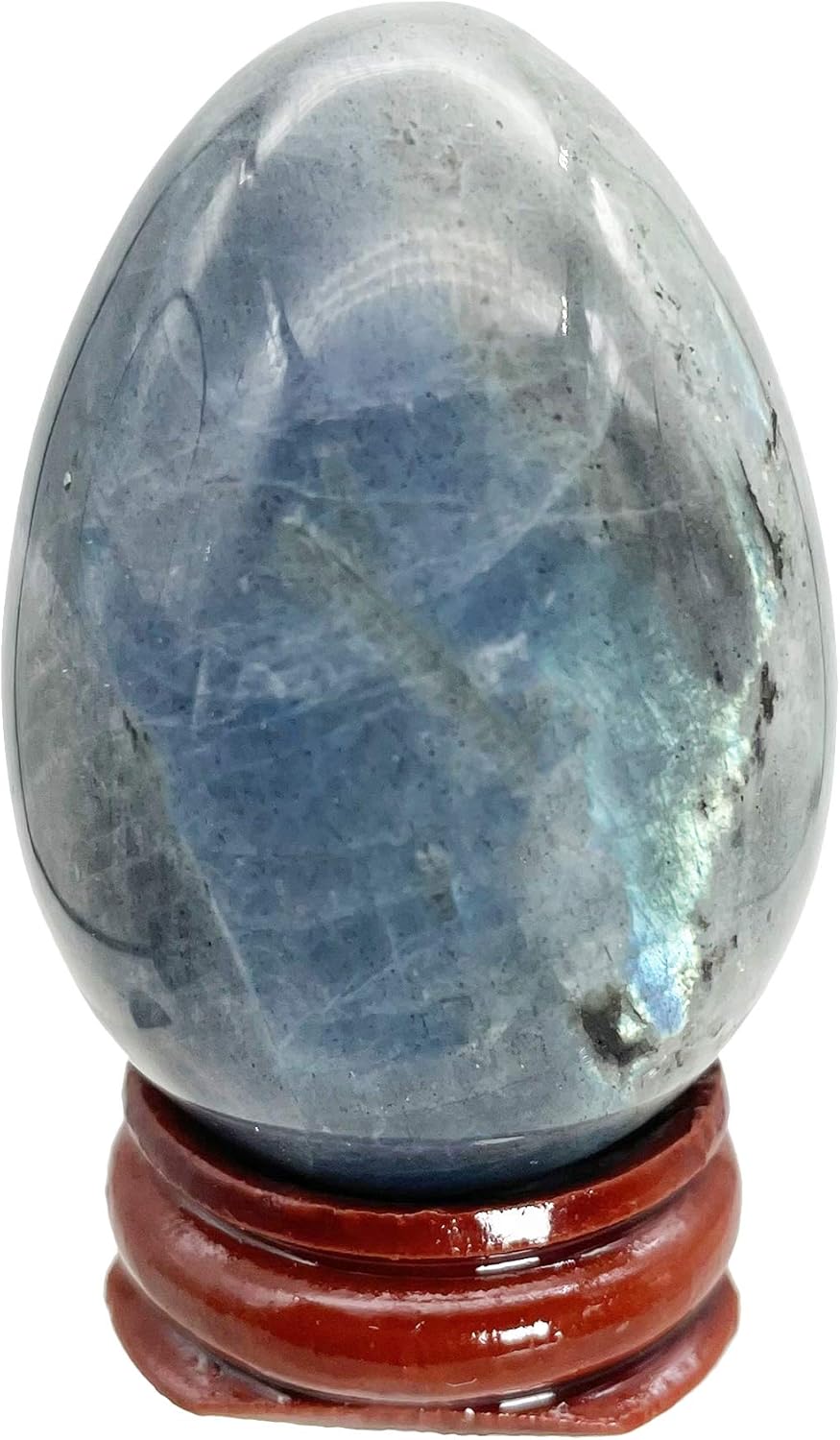 Fekuar Stone Egg Figurine, Polished Healing Crystal Easter Eggs Sphere Sculpture with Wood Stand, Moonstone, 1.8"