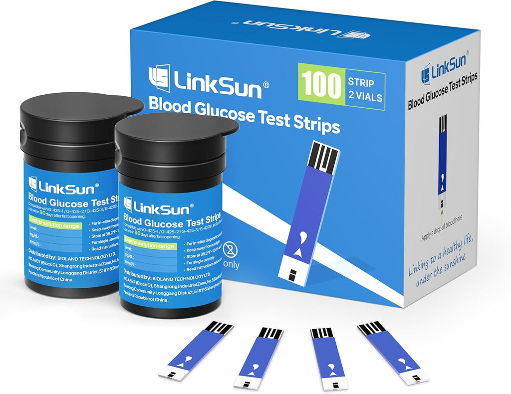 LinkSun Diabetic Blood Test Strips*100, Used for G-425-1,G-425-2V, G-425-3, G-427B Blood Glucose Monitor Only, 0.7μl Blood Sample, Accurate Measurement, Results in 5 Seconds, 2 Bottles of 50 Pc